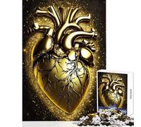 Rompecabezas para Adolescentes de 1000 Piezas Corazón anatómico Dorado con Destellos Brillantes Juego Familiar Un desafío difícil Juguetes de decoración para el hogar Interacción Entre Padres e Hijos