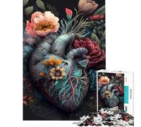 Rompecabezas para Adolescentes de 1000 Piezas Corazón Humano con Flores Rompecabezas para Adultos Juego práctico análisis y lógica cumpleaños (Tamaño 38x26cm)