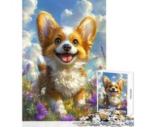 Rompecabezas para Adolescentes de 1000 Piezas Corgi Alegre en Flor - Juego de ingenio desafío difícil Juguete Educativo interacción Entre Padres e Hijos (38x52cm)