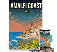Rompecabezas para Adolescentes de 1000 Piezas Costa Amalfitana,Italia,póster Nocturno Articulaciones Suaves Diversión para ejercitar el Cerebro Juego Relajante Divertido y de Ocio