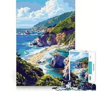 Rompecabezas para Adolescentes de 1000 Piezas,Costa de California,píxeles,Bordes impecables,Divertido Juego Mental,Regalo,Momento Acogedor,decoración navideña para la Pared (50x75cm)
