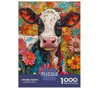 Rompecabezas para Adolescentes De 1000 Piezas Cow Art Print - Floral Cow Painting Rompecabezas para Adultos Juegos Relajantes Desafío Difícil Cumpleaños 38x26cm/1000pcs
