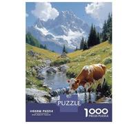 Rompecabezas para Adolescentes De 1000 Piezas Cow Drinking Water in Mountain Landscape Rompecabezas para Adultos Juego De Ingenio Aliviador del Estrés 70x50cm/1000pcs