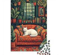 Rompecabezas para Adolescentes De 1000 Piezas Cozy Cat Nook with Plants Rompecabezas para Adultos Juego De Ingenio Patrón De Ensamblaje Cumpleaños Y Navidad 52x38cm/1000pcs