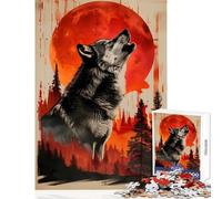 Rompecabezas para Adolescentes de 1000 Piezas Crimson Moon Wolf Call Juguete Educativo Ideas de Regalo Juego Educativo para Mejorar el Amor Entre Parejas tamaño 38x26cm