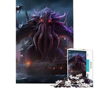 Rompecabezas para Adolescentes de 1000 Piezas Cthulhu Over Ship Juego de ingenio Educativo Juguete de desafío Regalo de cumpleaños Ideal para Parejas (tamaño 50x75cm)