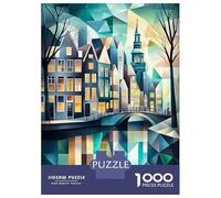 Rompecabezas Para Adolescentes De 1000 Piezas Cubist Amsterdam Skyline with Iconic Canals Rompecabezas Para Adultos Juguetes Antiestrés Decoración De Pared Interacción Entre Padres E Hijos 38x26cm/100