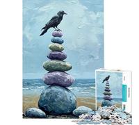 Rompecabezas para Adolescentes de 1000 Piezas Cuervo sobre Piedras apiladas Rompecabezas para Adultos Juguetes de Bricolaje Carrera de Velocidad difícil y desafiante (tamaño 38x26cm)