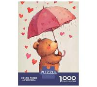 Rompecabezas para Adolescentes De 1000 Piezas Cute Bear with Umbrella and Hearts Rompecabezas para Adultos Juguete Decoración De Pared Decoración del Hogar Juego Desafiante Regalos 52x38cm/1000pcs