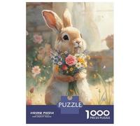 Rompecabezas para Adolescentes De 1000 Piezas Cute Bunny Holding A Flower Bouquet Rompecabezas para Adolescentes Juegos Relajantes Alivia El Estrés 70x50cm/1000pcs