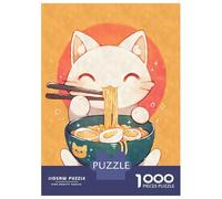 Rompecabezas para Adolescentes De 1000 Piezas Cute Cat Eating Ramen Rompecabezas para Adultos Juegos Relajantes Análisis Y Lógica Difícil Y Desafiante 52x38cm/1000pcs