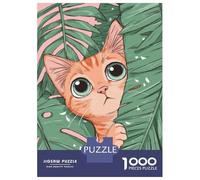 Rompecabezas para Adolescentes De 1000 Piezas Cute Cat Peeking Through Tropical Leaves Rompecabezas Juguete Decoración De Pared Vacaciones En Casa Matar El Tiempo Desafío Educativo 70x50cm/1000pcs