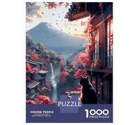 Rompecabezas para Adolescentes De 1000 Piezas Cute Cat Serenity Scenery Rompecabezas para Adultos Juego De Ingenio Patrón De Ensamblaje Cumpleaños Y Navidad 52x38cm/1000pcs
