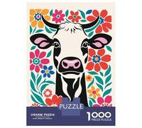 Rompecabezas para Adolescentes De 1000 Piezas Cute Cow in Flowers Rompecabezas para Adultos Juguete Decoración De Pared Mejora La Memoria Regalos De Cumpleaños Y Únicos 70x50cm/1000pcs