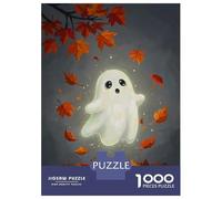 Rompecabezas para Adolescentes De 1000 Piezas Cute Ghost in Autumn Leaves Rompecabezas para Adultos Juego De Ingenio Decoración De Pared Regalos para Reducir El Estrés 38x26cm/1000pcs