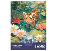 Rompecabezas para Adolescentes De 1000 Piezas Cute Tiger Cub in Lily Pond Rompecabezas para Adultos Juguetes Antiestrés Arte De Pared Regalos De Cumpleaños Y Únicos 70x50cm/1000pcs