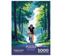 Rompecabezas para Adolescentes De 1000 Piezas Cyclist in Forest Illustration Rompecabezas DIY Juguetes Vacaciones En Casa Matar El Tiempo Cumpleaños Y Navidad 38x26cm/1000pcs