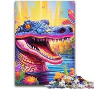 Rompecabezas para Adolescentes de 1000 Piezas de cocodrilos del Nilo para Adultos, Juguetes de Entretenimiento Familiar con póster a Juego y Hoja de Trivia (26x38cm)