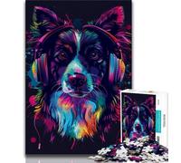 Rompecabezas para Adolescentes de 1000 Piezas de DJ Neon Border Collie, Juego Educativo para cumpleaños y Navidad (38x26cm)