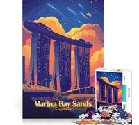 Rompecabezas para Adolescentes de 1000 Piezas de Marina Bay Sands Singapur Juego práctico Actividades Divertidas para Hacer en casa con póster y Hoja de Preguntas a Juego 38x26cm