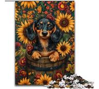 Rompecabezas para Adolescentes de 1000 Piezas de Perro Salchicha Girasol para Mayores de 14 años Desafiante, Pero Divertido y Gracioso Juguete (tamaño 50x75cm)