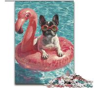 Rompecabezas para Adolescentes de 1000 Piezas de Pug Nadando Juguete Educativo Intelectual y Relajante, Toda la Familia tamaño 50x75cm