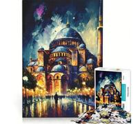 Rompecabezas para Adolescentes de 1000 Piezas de Santa Sofía de Estambul, Juguetes para armar, Mejora la Memoria, con póster y Hoja de Preguntas a Juego 38x52cm