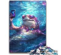 Rompecabezas para Adolescentes de 1000 Piezas de Selfie de tiburón para Adultos, Juguetes de Entretenimiento Familiar con póster a Juego y Hoja de Trivia (75x50cm)