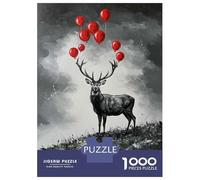 Rompecabezas para Adolescentes De 1000 Piezas Deer with Red Balloons Painting Rompecabezas para Adultos Juguetes Antiestrés Arte De Pared Regalos De Cumpleaños Y Únicos 38x26cm/1000pcs