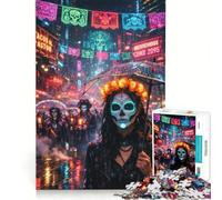 Rompecabezas para Adolescentes de 1000 Piezas del Día de Muertos, Juegos relajantes, interacción Entre Padres e Hijos, Juego de desafío único 38x26cm