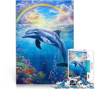 Rompecabezas para Adolescentes de 1000 Piezas Delfín bajo el arcoíris Difícil Difícil Decoración de Pared cumpleaños y Navidad 75x50cm