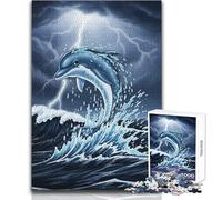 Rompecabezas para Adolescentes de 1000 Piezas: Delfín Saltando en el océano tormentoso Decoración Juego práctico Regalos para el Amigo Secreto (tamaño 38x52cm)