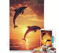 Rompecabezas para Adolescentes de 1000 Piezas: Delfines Saltando al Atardecer, Juego práctico, Actividades Divertidas para Hacer en casa, colección de Artistas, Bellas Artes 38x26cm