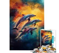 Rompecabezas para Adolescentes de 1000 Piezas Delfines Saltando Entre Las Nubes Juguetes adictivos para Cultivar la Paciencia Juego Familiar Ideal para Parejas Un Regalo estupendo para los Amantes de