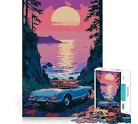 Rompecabezas para Adolescentes de 1000 Piezas Descapotable Azul Junto a la Costa al Atardecer Arte, Juego de concentración Mental,diversión,Regalo artístico de Navidad