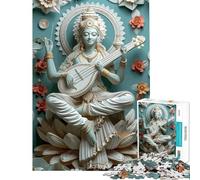 Rompecabezas para Adolescentes de 1000 Piezas Dios hindú Saraswati Rompecabezas para Adultos Juegos Familiares difícil único Regalo de cumpleaños y Navidad (tamaño 38x52cm)