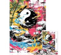 Rompecabezas para Adolescentes de 1000 Piezas diseño Abstracto de Grafiti Yin Yang Juego Educativo de Carreras de Velocidad Juguetes para armar con póster y Hoja de Preguntas a Juego (50x75cm)