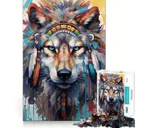 Rompecabezas para Adolescentes de 1000 Piezas,diseño Boho Spirit Wolf,Arte de Borde Premium,Juego de concentración Mental,diversión para el Tiempo Libre,Regalo artístico de Navidad 38x26cm