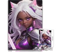 Rompecabezas para Adolescentes de 1000 Piezas, diseño de Anime Catgirl guerrera con Espada Rosa, Juegos Familiares, Actividades Familiares, Ideas de Regalo, tamaño 50x75cm