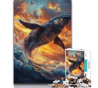 Rompecabezas para Adolescentes de 1000 Piezas diseño de Ballena y Atardecer para Adultos Ideal para aliviar el estrés un desafío difícil decoración única para el hogar y Regalos 26x38cm