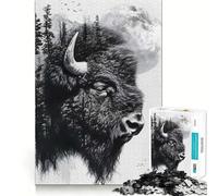 Rompecabezas para Adolescentes de 1000 Piezas,diseño de Bisonte con Doble exposición y Luna,Corte Premium,Divertido,lógico y de Habilidad,fácil de Usar,Ideal para exhibir en Navidad (38x52cm)
