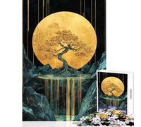 Rompecabezas para Adolescentes de 1000 Piezas diseño de bonsái Dorado Cascada y Luna Brillante Juguetes antiestrés Regalo de cumpleaños Juegos Divertidos Actividades para Disfrutar en casa 38x26cm
