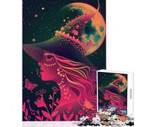 Rompecabezas para Adolescentes de 1000 Piezas diseño de Bruja de neón bajo la Luna Juguetes de decoración para el hogar Regalo de cumpleaños para Juegos educativos Actividades Divertidas en casa