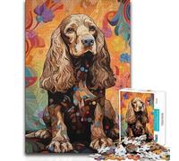 Rompecabezas para Adolescentes de 1000 Piezas, diseño de Cocker Spaniel Art Nouveau, un desafío difícil, Regalo de cumpleaños para Mayores de 14 años, Juego de Rompecabezas ofrecido, 50x75cm