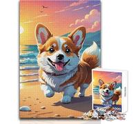 Rompecabezas para Adolescentes de 1000 Piezas, diseño de Corgi en la Playa, Ideal para Disfrutar de Horas de Tranquilidad y Tranquilidad, Corte Limpio, Juguete Artesanal Duradero, tamaño 50x75cm
