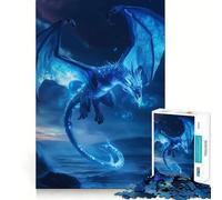 Rompecabezas para Adolescentes de 1000 Piezas,diseño de dragón Azul,Arte fantástico,Bordes precisos,Juego de concentración,Regalo,Juego para Pasar un rato Agradable,Arte con Escena navideña 50x75cm