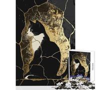 Rompecabezas para Adolescentes de 1000 Piezas diseño de Gato Blanco y Negro en Dorado Juguete Educativo Regalo para Mujeres y Hombres Juego Imposible Cada Pieza es única Tamaño 38x52cm