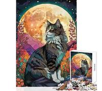 Rompecabezas para Adolescentes de 1000 Piezas diseño de Gato del Bosque Noruego con jardín Nocturno Juguetes para decoración del hogar Regalos para Mujeres y Hombres Juegos educativos para cumpleaños