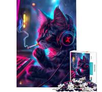 Rompecabezas para Adolescentes de 1000 Piezas diseño de Gato neón para Gamers Juego desafiante Juguete para ejercitar la Mente Juego difícil excelente Regalo y Juguete (tamaño 50x75cm)