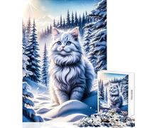 Rompecabezas para Adolescentes de 1000 Piezas diseño de Gato nevado en el Bosque Invernal Juguete para decoración de Pared Regalos para el Amigo Secreto Juegos Divertidos Actividades para Disfrutar
